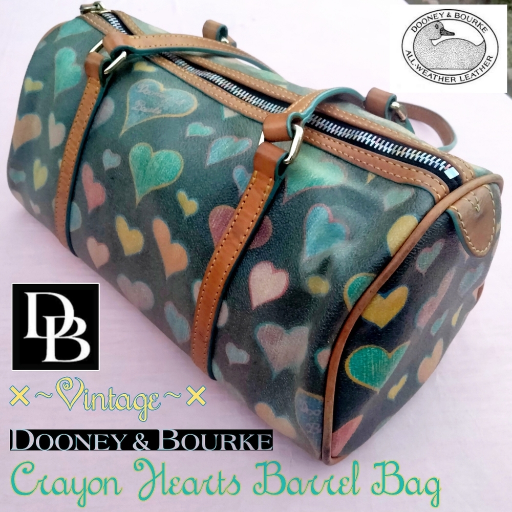 Vintage Dooney & Bourke Hearts & Crayons Barrel Bag